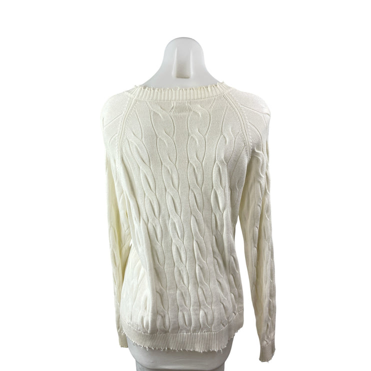 Minnierose Women's White Cable Knit Round Neck Long Sleeve Sweater Top Size M