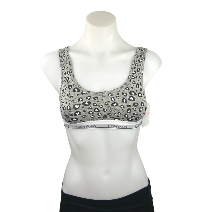 Calvin Klein NWT Gray Leopard Print Spell Out Waistband Sports Bra Top Size M