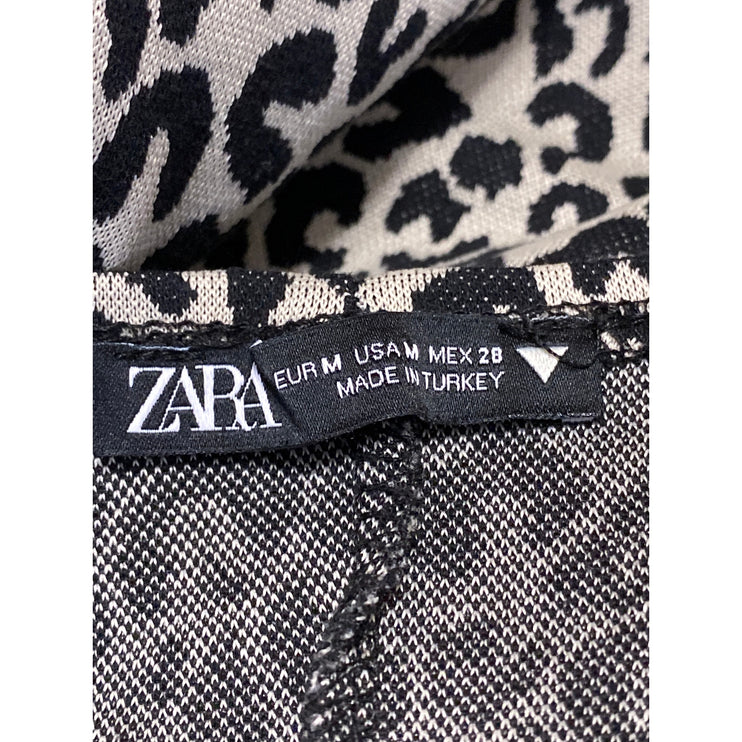 ZARA Black White Leopard Print Sleeveless Slit Cami Camisole Midi Slip Dress M