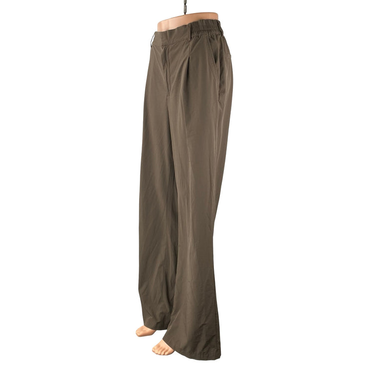 Alo Yoga Womens Brown Pleated High Rise Straight Wide Leg Trousers Dress Pants S