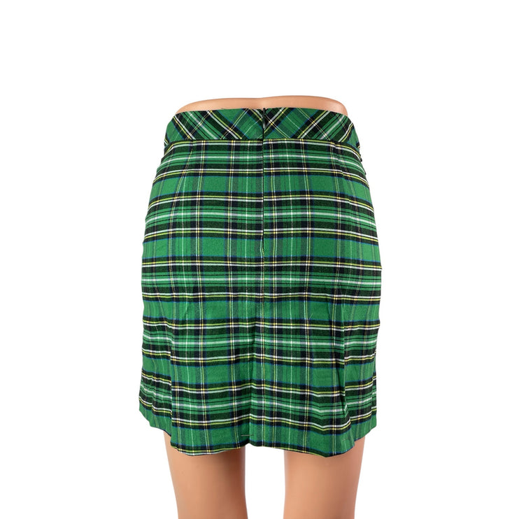 Zara Women's Green Plaid Check Chain High Rise Mini Straight A-Line Skirt Sz XS