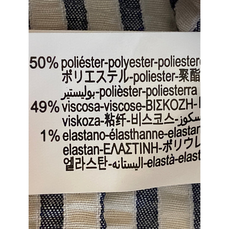 Zara Blue White Striped Tie Up Bow V Neck Short Puff Sleeve Crop Blouse Top Sz L