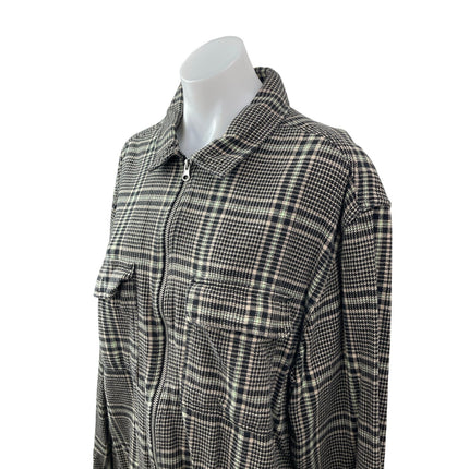 H&M Black Plaid Check Flannel Collared Long Sleeve Shirt Shacket Coat Jacket L