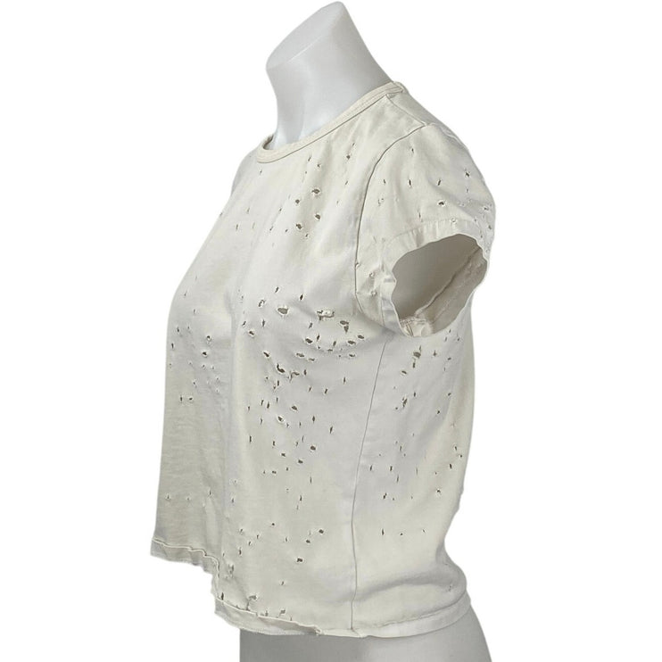 Zadig & Voltaire White Short Sleeve Distressed Crew Neck Tee T-shirt Top Size L