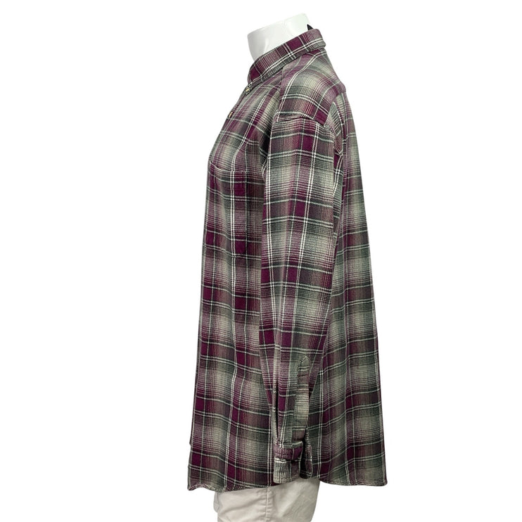 Loafers Mens Purple Flannel Plaid Checkered Long Sleeve Button Down Shirt Sz 1XL