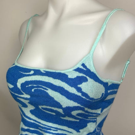 Blue Blush Tie Dye Marble Swirl Print Spaghetti Strap Cami Crop Sweater Top Sz S