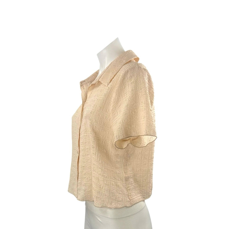 Topshop Women's Cream Collared Short Sleeve Crop Button Down Shirt Blouse Top 10