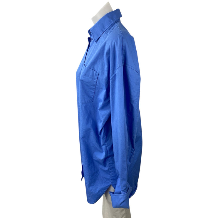 Zara Women's Royal Blue Collared Long Sleeve Button Down Shirt Blouse Top Sz XS