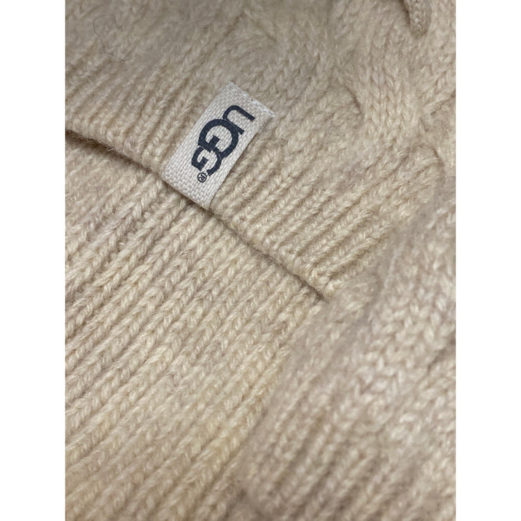 UGG Women's Beige Pom Pom Fleece Lined Ribbed Cable Knit Stocking Socks OS