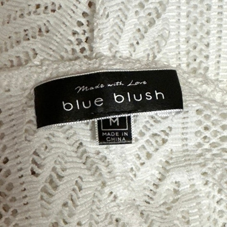 Blue Blush White Crochet Knit Sleeveless Cutout Camisole Bodysuit Tank Top Sz M