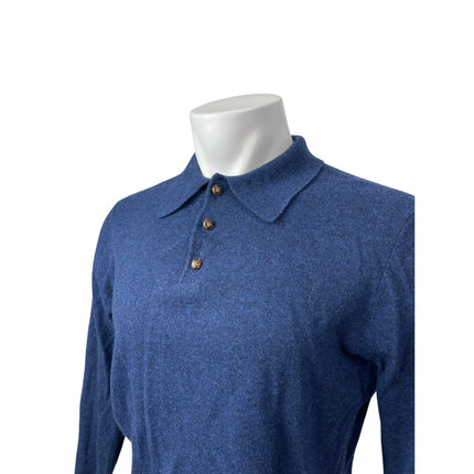 DOC Men's Blue 100% Lambswool Polo Long Sleeve Sweatshirt Sweater Top Size M