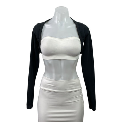 Gymshark Women's Black Ribbed Knit Long Sleeve Bolero Cardigan Cropped Top Sz S