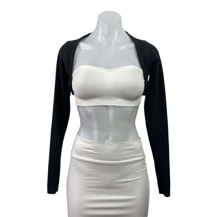 Gymshark Women's Black Ribbed Knit Long Sleeve Bolero Cardigan Cropped Top Sz S