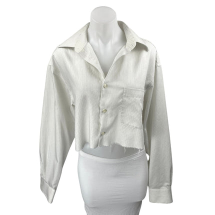 Axcess Women's White Striped Long Sleeve Cropped Button Down Shirt Top Size 16