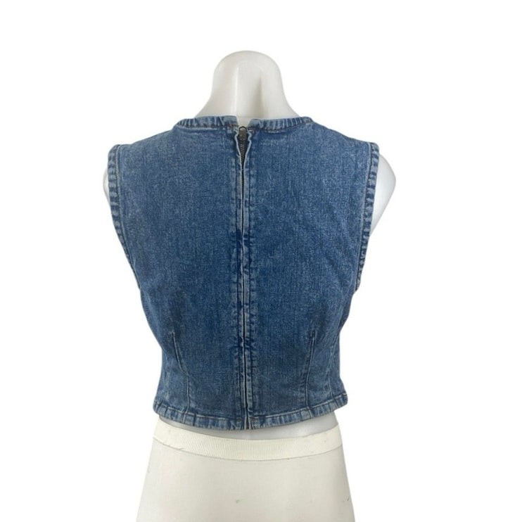 Abercrombie & Fitch Blue Sleeveless Crew Neck Zip Denim Jean Crop Top Size S