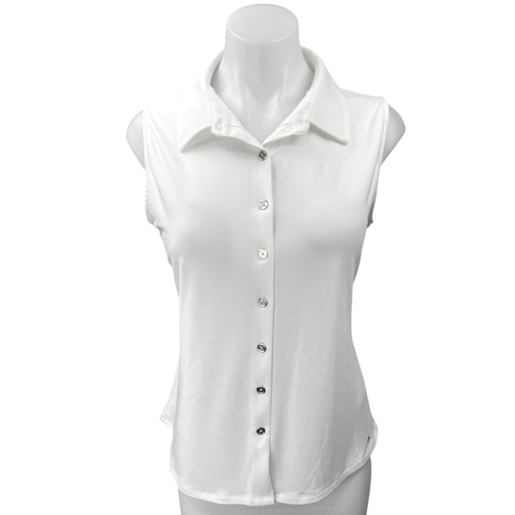 Tommy Hilfiger Women's White Sleeveless Button Down Collar Shirt Blouse Top Sz M