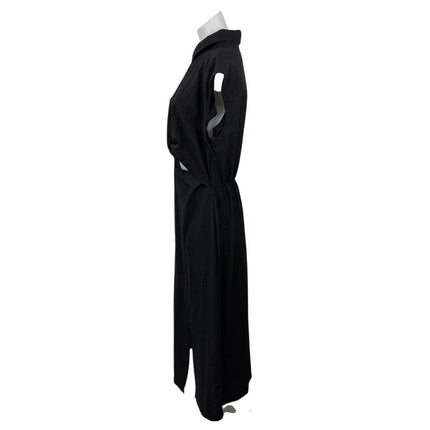 Old Navy Black Short Cap Sleeve Button Twist Front Slit Midi Shirt Dress Size L