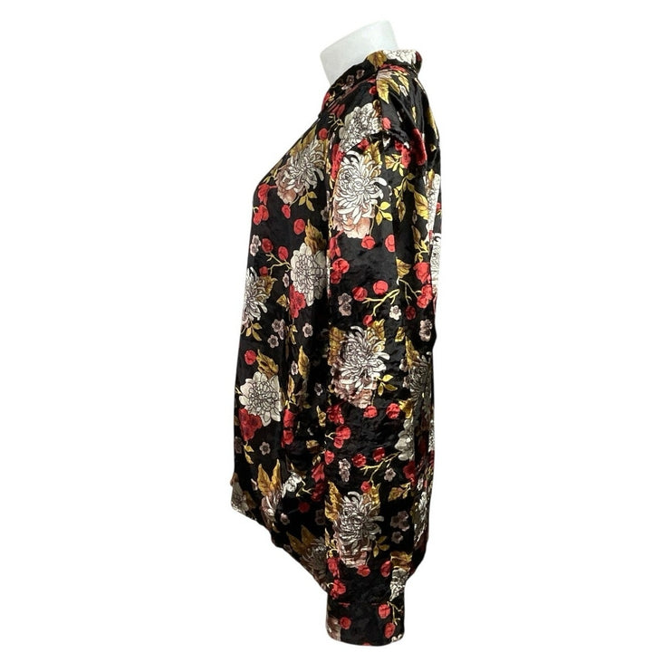 ASOS Women's Multicolor Velvet Velour Floral Long Sleeve Button Up Shirt Top 4X