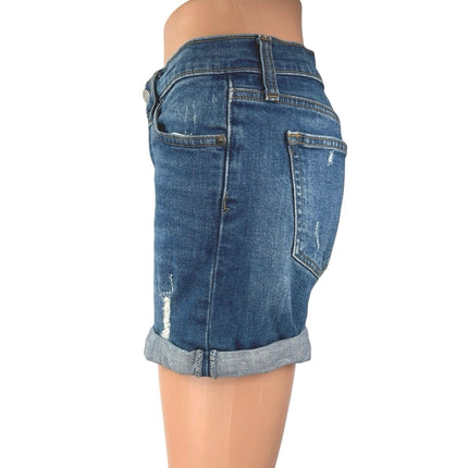 Gap 1969 Women's Blue Distressed Mid Rise Pockets Cuffed Denim Jeans Shorts 25