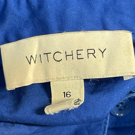 Witchery Women's Blue Long Sleeve Collared Hi Low Button Down Shirt Top Size 16