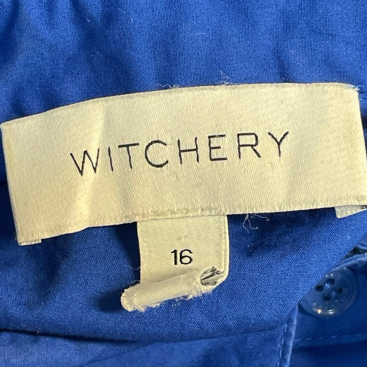 Witchery Women's Blue Long Sleeve Collared Hi Low Button Down Shirt Top Size 16