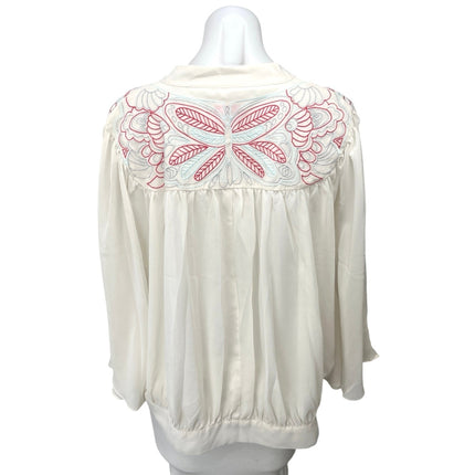 Butterfly by Matthew Williamson White Embroidered Button Up Shirt Top Size 16