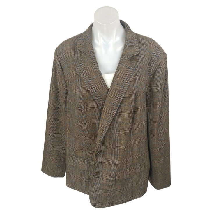 Lane Bryant Women's Brown Plaid Long Sleeve Blazer Coat Suit Jacket Size 24