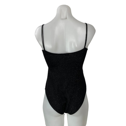MNG Mango Black Sleeveless Shimmer Spaghetti Straps One Piece Tank Bodysuit XS