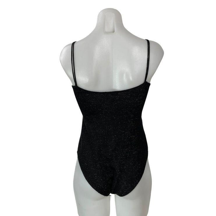 MNG Mango Black Sleeveless Shimmer Spaghetti Straps One Piece Tank Bodysuit XS