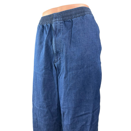 Uniqlo Women's Blue Pull On High Waisted Baggy Straight Leg Denim Jeans Size L