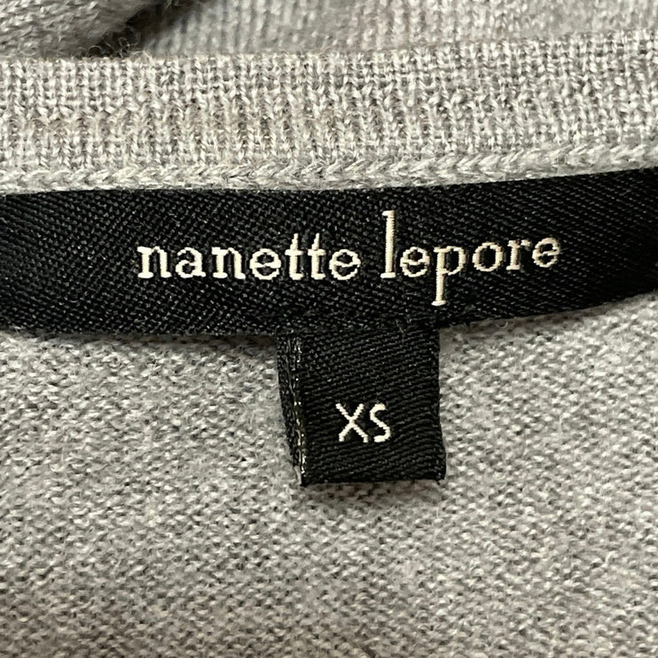Nanette Lepore Gray Black Lace Trim Long Sleeve Button Down Cardigan Sweater XS