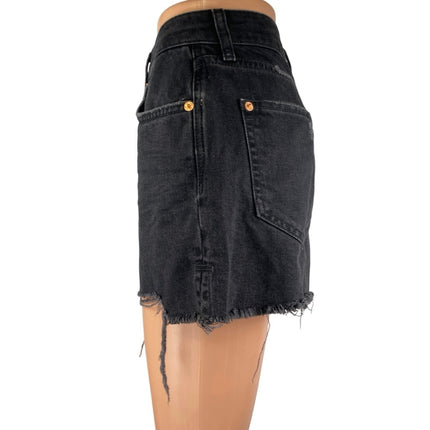 River Island Women's Black High Waist Frayed Raw Hem Cutoff Denim Jeans Shorts 8
