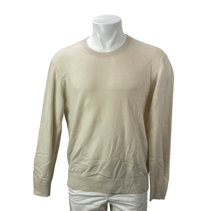Uniqlo 100% Cashmere Men's Beige Long Sleeves Knit Crew Pullover Sweater Top M