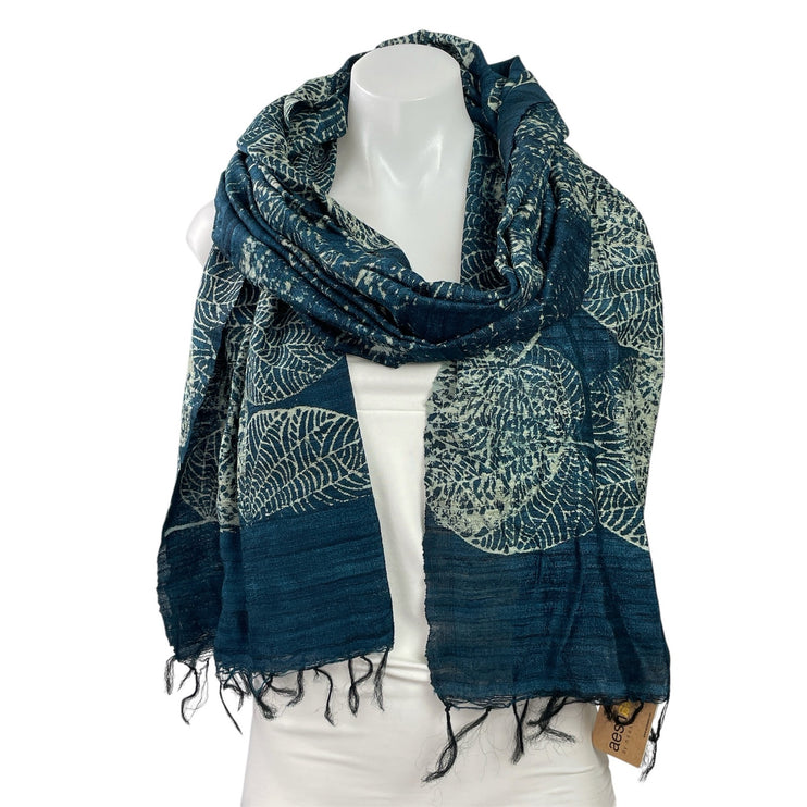 NEW Aeshsane By Neesha Amrish Women's Blue Silk Fringe Wrap Shawl Neck Scarf OS