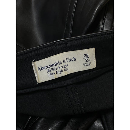 Abercrombie & Fitch Womens Black Faux Leather Vegan Flare Trousers Pants Size XS
