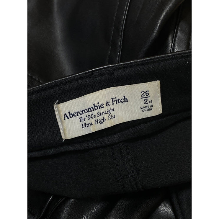 Abercrombie & Fitch Womens Black Faux Leather Vegan Flare Trousers Pants Size XS