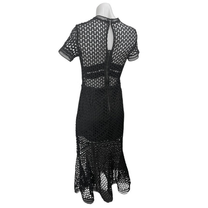 RoseLani Black Cutout Lace Overlay High Neck Short Sleeve Midi A-Line Dress Sz M