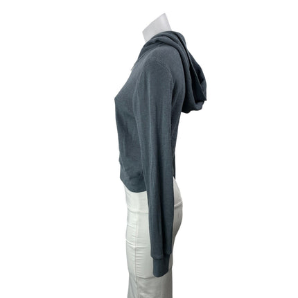 Aritzia TNA Blue Waffle Knit Thermal Full Zip Cropped Hoodie Hooded Sweatshirt S