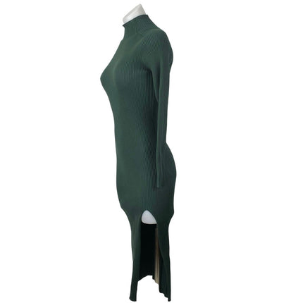 Aritzia Wilfred Green Ribbed Mock Neck Long Sleeve Midi Bodycon Sweater Dress S