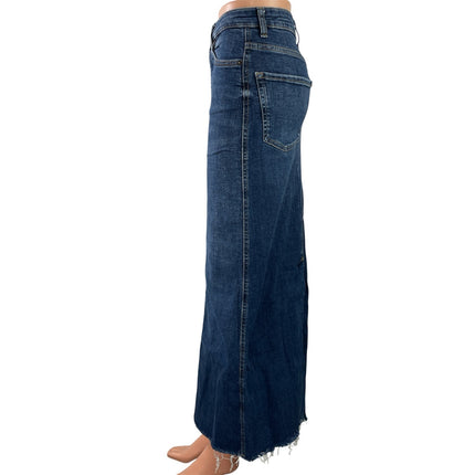 Zara Women's Blue Medium Wash High Waist Slit Straight Denim Jean Skirt Size XS