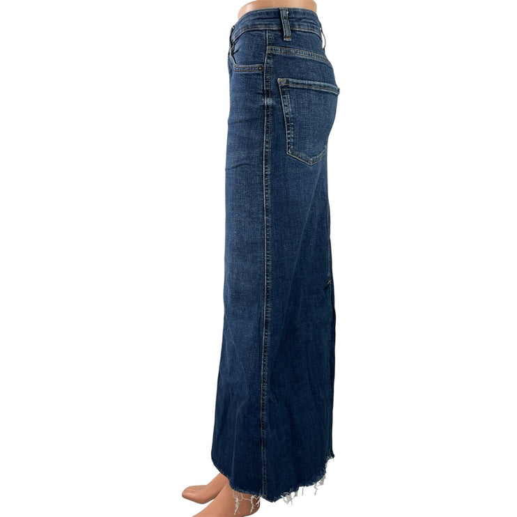 Zara Women's Blue Medium Wash High Waist Slit Straight Denim Jean Skirt Size XS