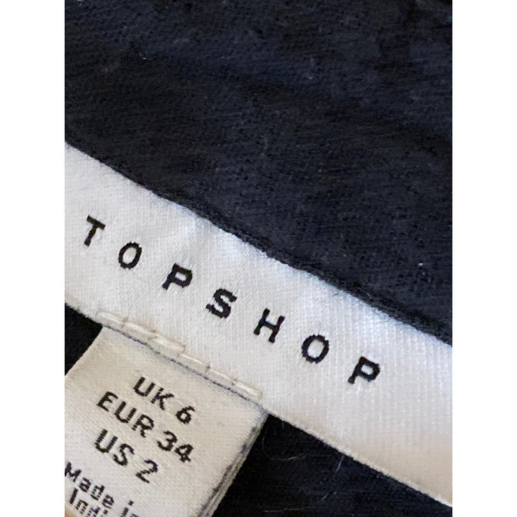 Topshop Women's Dark Gray Long Balloon Sleeve Pocket Button Up Shirt Top Size 2