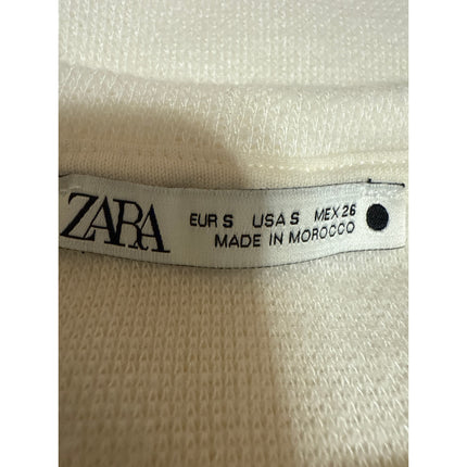 Zara Women's White Short Sleeve Cable Knit V-Neck Sweater Blouse Top Size XS