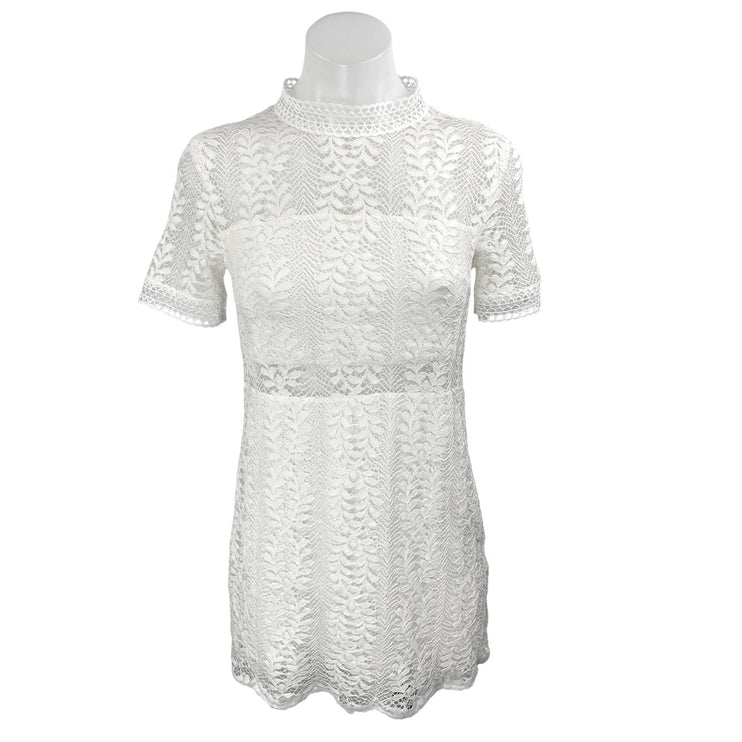 MinkPink Womens White Floral Lace Embroidered High Neck Mini Shift Dress Size XS