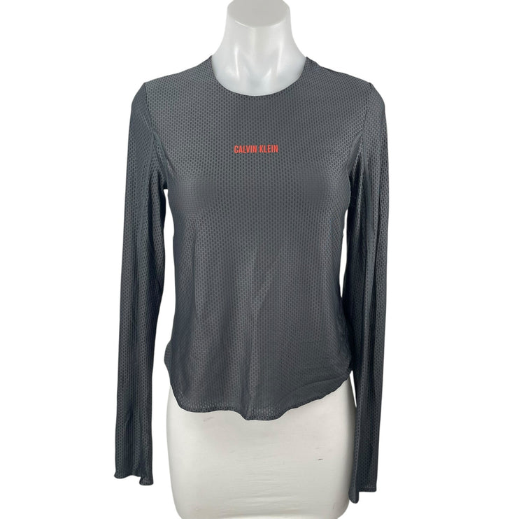 Calvin Klein Women's  Black Logo Crewneck Long Sleeve Activewear Shirt Top Sz M