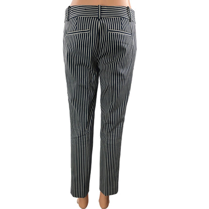 Ann Taylor Women's Navy Blue Striped High Rise Straight Trousers Pants Size 2P