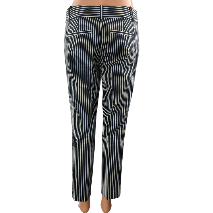 Ann Taylor Women's Navy Blue Striped High Rise Straight Trousers Pants Size 2P