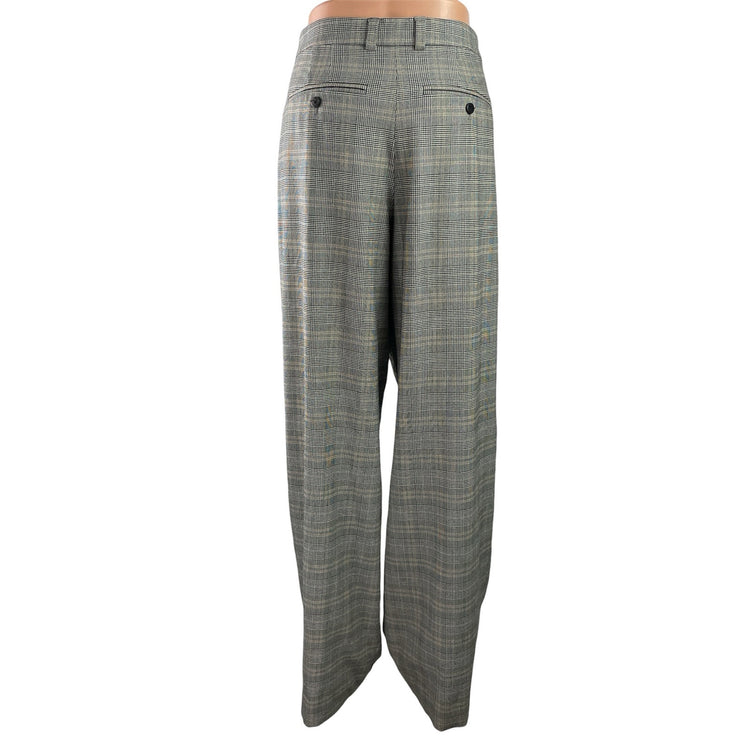 Aritzia Babaton Gray Plaid Checkered Pleated Wide Leg Trousers Dress Pants Sz 10