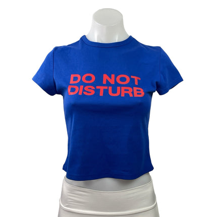 Edikted Do Not Disturb Blue Short Sleeve Graphic Cropped Baby Tee T-shirt Top M