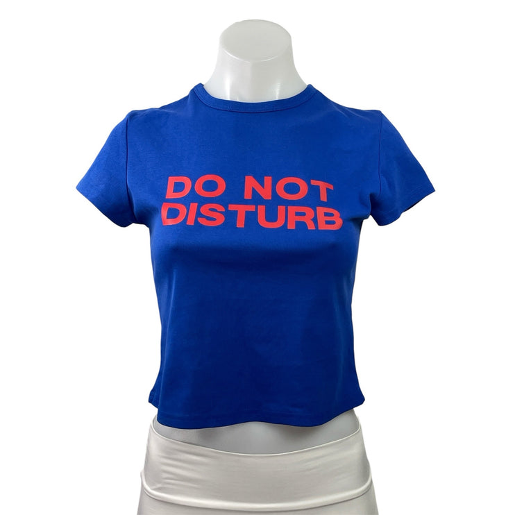 Edikted Do Not Disturb Blue Short Sleeve Graphic Cropped Baby Tee T-shirt Top M